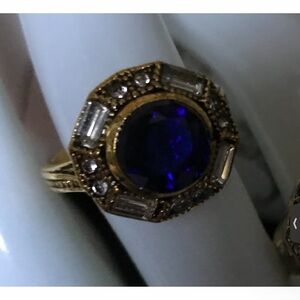 #cobalt #sapphire #hexagon faux #antique style #baguette #rings antique gold